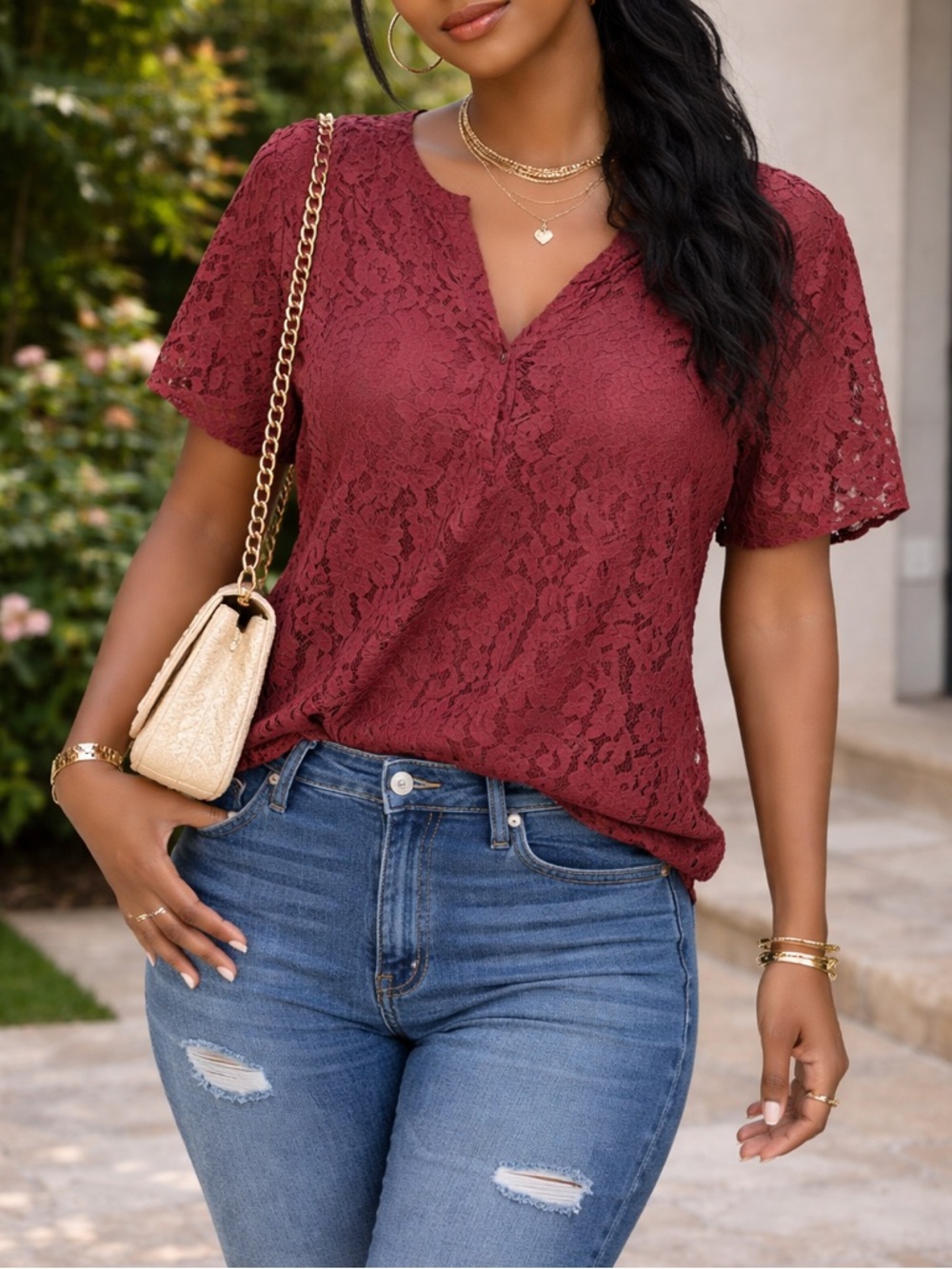 torrid Rust Lace V-Neck Short‎ Sleeve Top  plus size